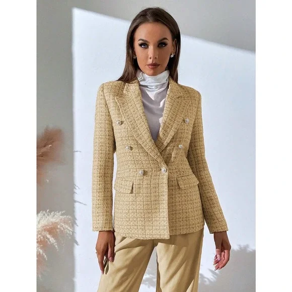 business plazacore tweed Plaid Print Double Breasted Blazer jacket - Picture 11 of 11